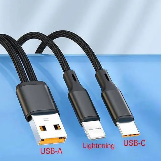 Alt view image 3 of 6 - Awnuwuy Multi 2-in-1 Charging Cable 4FT 2Pack, USB-A to Type C + iPhone | Multiple Nylon Cord for iPhone 14/13, iPhone 17/16/15, iPad Pro/Air/Mini, Samsung, Google, Android, Tablets, Black