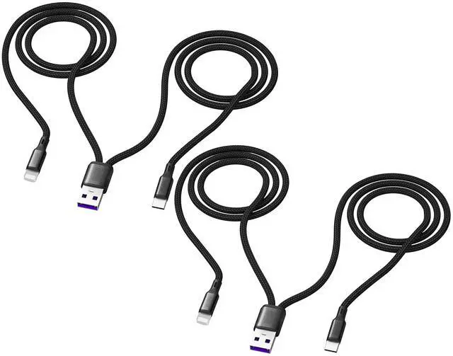 Main image of Awnuwuy Multi 2-in-1 Charging Cable 4FT 2Pack, USB-A to Type C + iPhone | Multiple Nylon Cord for iPhone 14/13, iPhone 17/16/15, iPad Pro/Air/Mini, Samsung, Google, Android, Tablets, Black