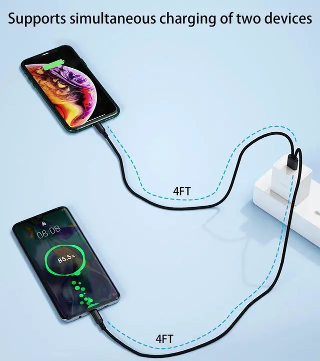Alt view image 4 of 6 - Awnuwuy Multi 2-in-1 Charging Cable 4FT 2Pack, USB-A to Type C + iPhone | Multiple Nylon Cord for iPhone 14/13, iPhone 17/16/15, iPad Pro/Air/Mini, Samsung, Google, Android, Tablets, Black