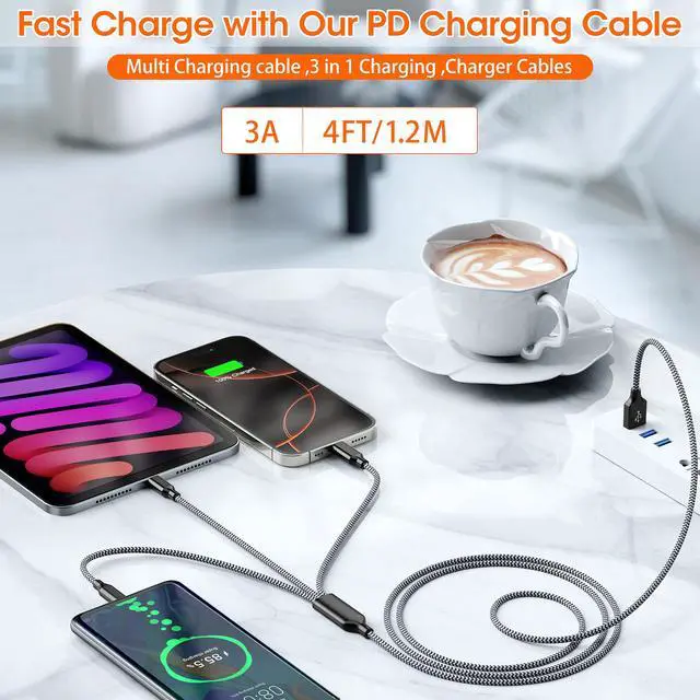 Alt view image 2 of 7 - Multi Charging Cable,USB Universal 3 in 1 Charger,2Pack 4ft Car Cord