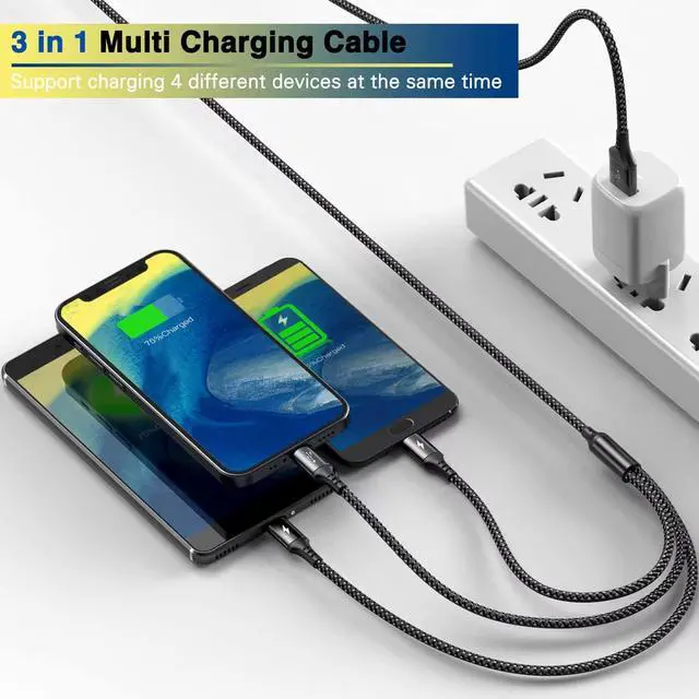 Alt view image 3 of 7 - Multi Charging Cable,3 in 1 Multiple Fast Charger Cord,Nylon Braided