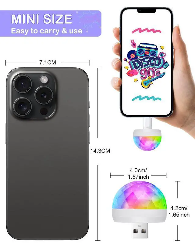 Alt view image 2 of 7 - USB Mini Disco Ball Light, Sound Activated Party Light for Karaoke Car, Stocking Stuffers for Kids, Party Decorations Gifts Favor for Birthday Halloween Christmas (4 Packs)