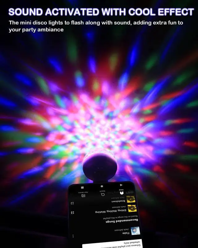 Alt view image 4 of 7 - USB Mini Disco Ball Light, Sound Activated Party Light for Karaoke Car, Stocking Stuffers for Kids, Party Decorations Gifts Favor for Birthday Halloween Christmas (4 Packs)
