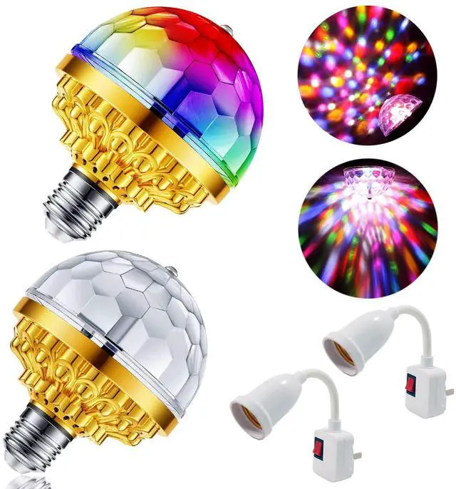 Main image of 2 Pack Colorful Magic Rotating Ball Light, LED Plug in Disco Ball Light, RGB Disco Light Bulb, Party Lights Dj Disco Lights with Sockets for Home Room Dance Parties Bar Karaoke