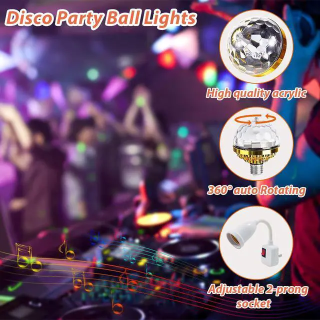 Alt view image 4 of 7 - 2 Pack Colorful Magic Rotating Ball Light, LED Plug in Disco Ball Light, RGB Disco Light Bulb, Party Lights Dj Disco Lights with Sockets for Home Room Dance Parties Bar Karaoke