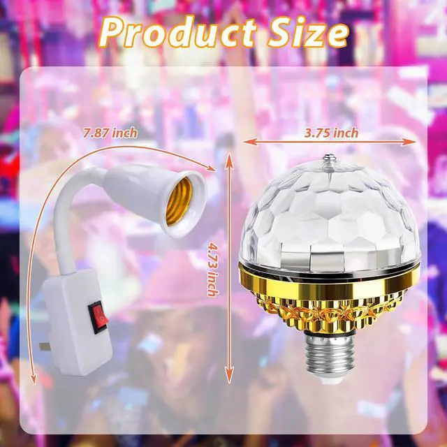 Alt view image 6 of 7 - 2 Pack Colorful Magic Rotating Ball Light, LED Plug in Disco Ball Light, RGB Disco Light Bulb, Party Lights Dj Disco Lights with Sockets for Home Room Dance Parties Bar Karaoke