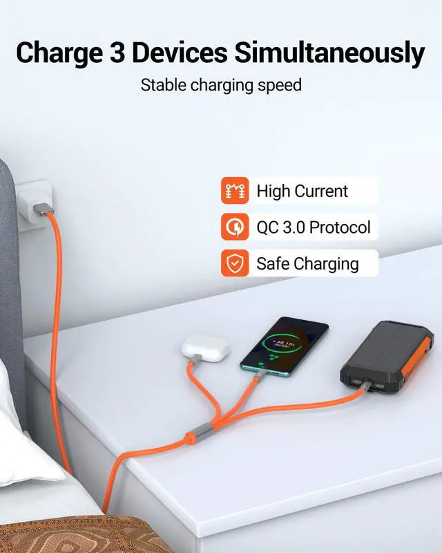 Alt view image 2 of 6 - 3 in 1 Multi Charging Cable, 60W Fast Charger Cords, 4ft Soft Silicone Charger Cable with Leather Strap, Type-C/Micro USB/iOS, Compatible with iPhone 15/iPad/Samsung/Google/PS/Tablets