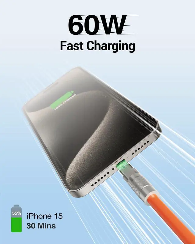 Alt view image 3 of 6 - 3 in 1 Multi Charging Cable, 60W Fast Charger Cords, 4ft Soft Silicone Charger Cable with Leather Strap, Type-C/Micro USB/iOS, Compatible with iPhone 15/iPad/Samsung/Google/PS/Tablets