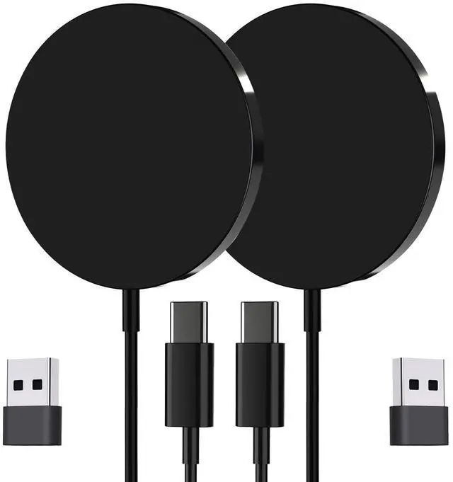 Main image of for MagSafe Charger 2 Pack, Magnetic Wireless Charging Pad for iPhone 17/17 Pro/17 Pro Max/Air/16 15 14 13 12 Pro Max Plus mini & AirPods 2 3 Pro, Aluminum Alloy, USB-C/A Ports(Solid Black)