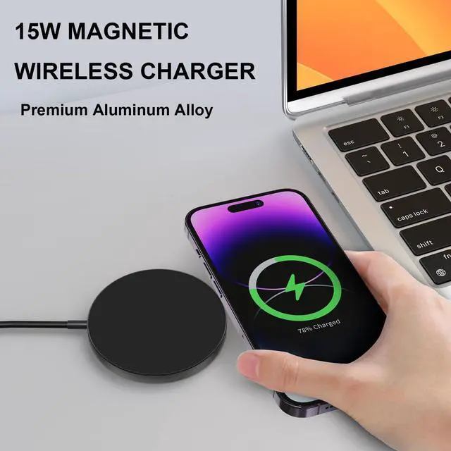 Alt view image 2 of 7 - for MagSafe Charger 2 Pack, Magnetic Wireless Charging Pad for iPhone 17/17 Pro/17 Pro Max/Air/16 15 14 13 12 Pro Max Plus mini & AirPods 2 3 Pro, Aluminum Alloy, USB-C/A Ports(Solid Black)