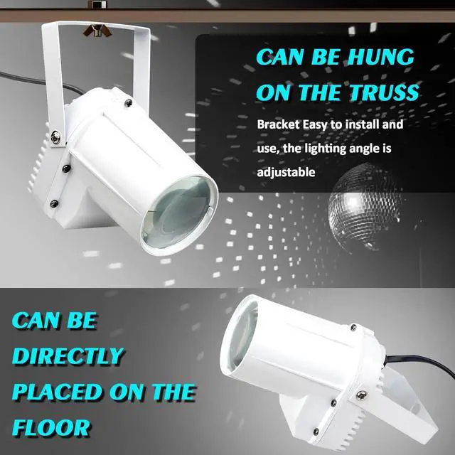 Alt view image 2 of 7 - Disco Ball Light, 3W Led White PinSpot for Light up Mirro Ball, Pin spot DJ Stage Lights (White Shell)