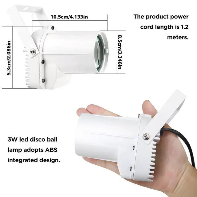 Alt view image 3 of 7 - Disco Ball Light, 3W Led White PinSpot for Light up Mirro Ball, Pin spot DJ Stage Lights (White Shell)