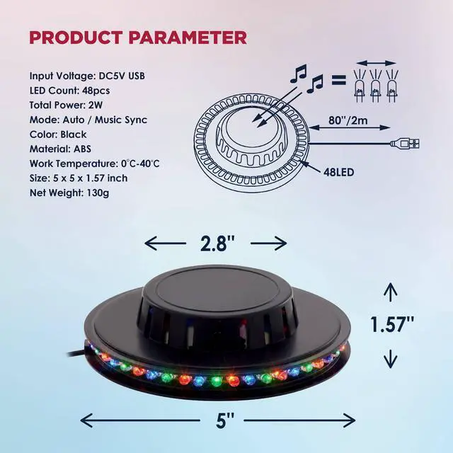 Alt view image 7 of 7 - Sound Activated Party Lights x 2 Pack, USB Powered DJ Disco Lights for Parties, Birthday Party Decorations, Halloween Party Supplies, RGB Lights Sync with Music, Wall Mount Installation