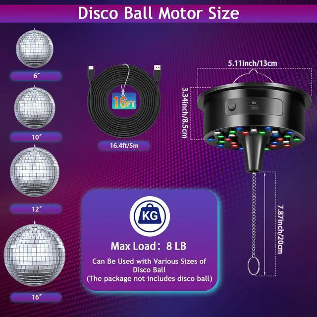 Alt view image 3 of 7 - Disco Ball Motor with Lights - 0/3/6/9/12/15RPM Rotating Adjustable