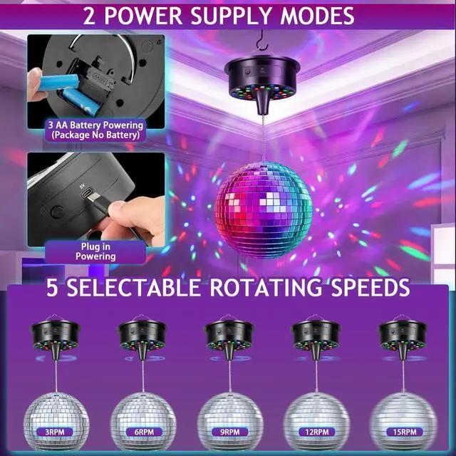 Alt view image 4 of 7 - Disco Ball Motor with Lights - 0/3/6/9/12/15RPM Rotating Adjustable