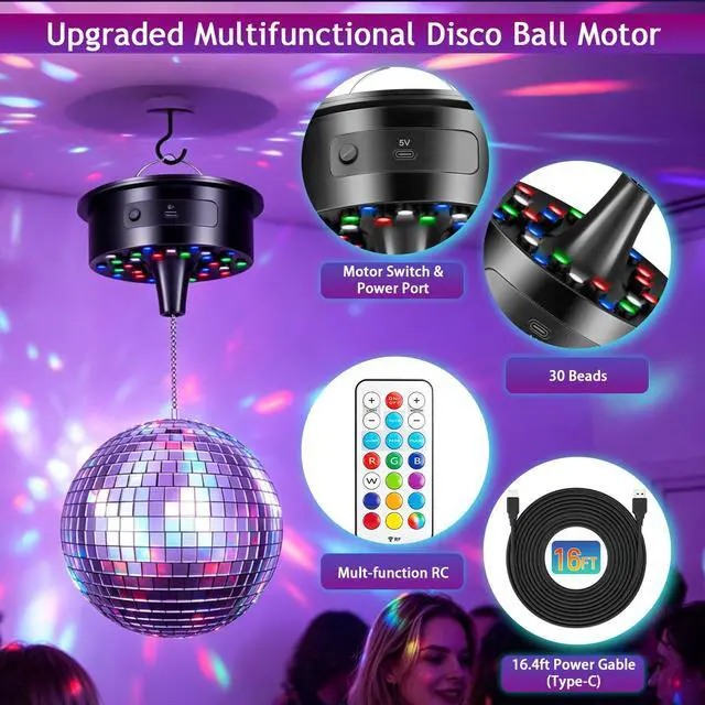 Alt view image 6 of 7 - Disco Ball Motor with Lights - 0/3/6/9/12/15RPM Rotating Adjustable