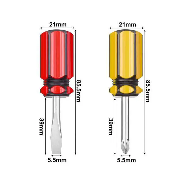 Alt view image 2 of 7 - Short Screwdriver Set: Two-Color Small Handle Stubby Screwdriver - Phillips & Flat Head