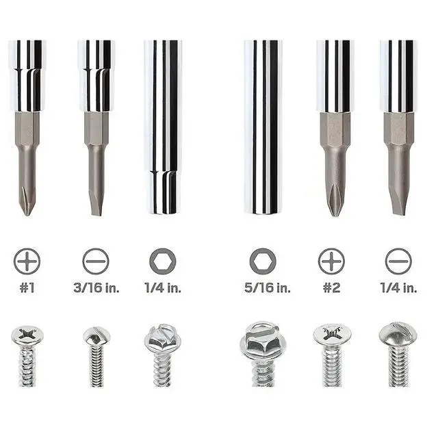 Alt view image 7 of 7 - 6-In-1 Flat Head & Phillips Reversible Screwdriver #1 And #2 Phillips, 3/16 And 5/16 Slotteds,1/4" & 5/16" Nut Driver Bit Tube Snap-on 6 In 1 Multifunctional Screwdriver