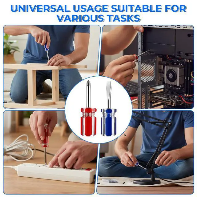Alt view image 7 of 7 - 4PCS Short Screwdriver Set with Magnetic Tip, Flat and Cross Head Screwdrivers, Two-Color Small Handle Stubby Screwdriver, Compact Magnetic Tip Hand Tools for Tight Spaces DIY Home Car Electronics