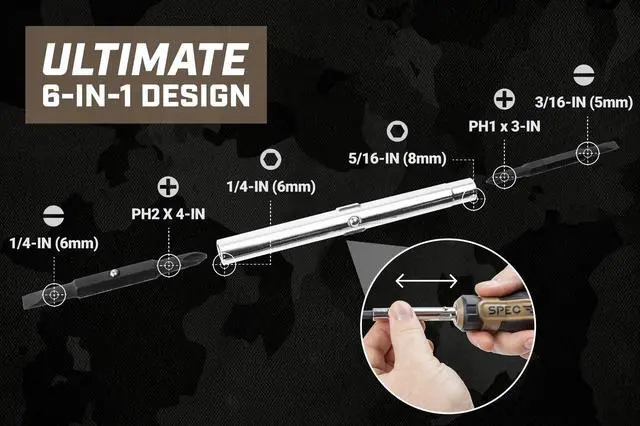 Alt view image 6 of 7 - Tools Multi-Bit Screwdriver for Tool Belt, Tool Box, Magnetized Double-Sided Bits and Cr-Mo Steel Shaft, Standard, 6-in-1