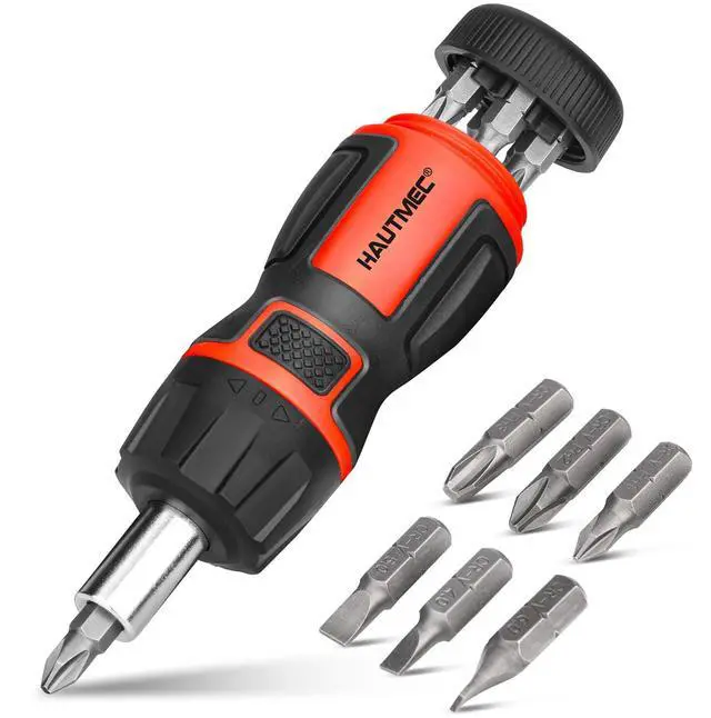 Main image of 7-in-1 Stubby Ratcheting Screwdriver Set, Ratchet Short Screwdriver Set with Multi Bit Screw Driver Tool All in One, Chrome Vanadium Steel Shaft 3PCS Phillips and 3PCS Slotted