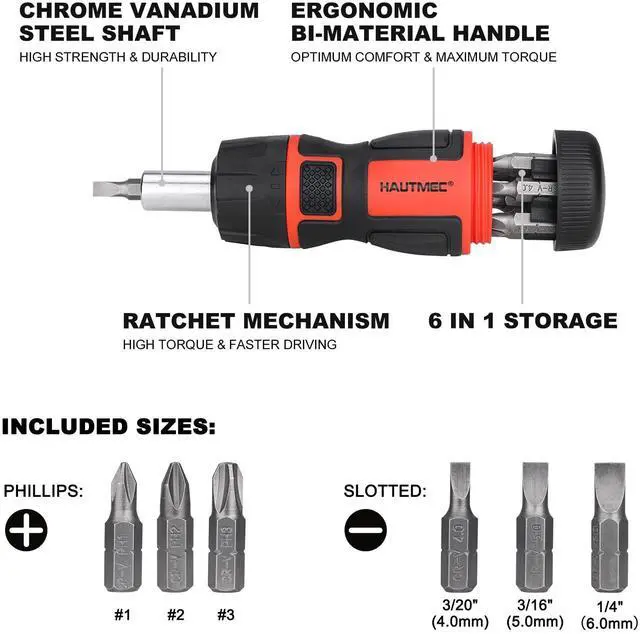Alt view image 2 of 7 - 7-in-1 Stubby Ratcheting Screwdriver Set, Ratchet Short Screwdriver Set with Multi Bit Screw Driver Tool All in One, Chrome Vanadium Steel Shaft 3PCS Phillips and 3PCS Slotted