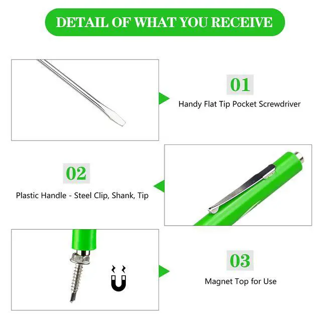 Alt view image 3 of 7 - 10Pcs Mini Tops and Pocket Clips Pocket Screwdriver Strong Magnetic Slotted Screwdriver Green 3mm