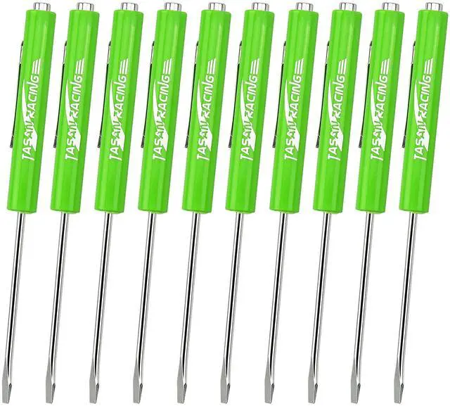 Main image of 10Pcs Mini Tops and Pocket Clips Pocket Screwdriver Strong Magnetic Slotted Screwdriver Green 3mm