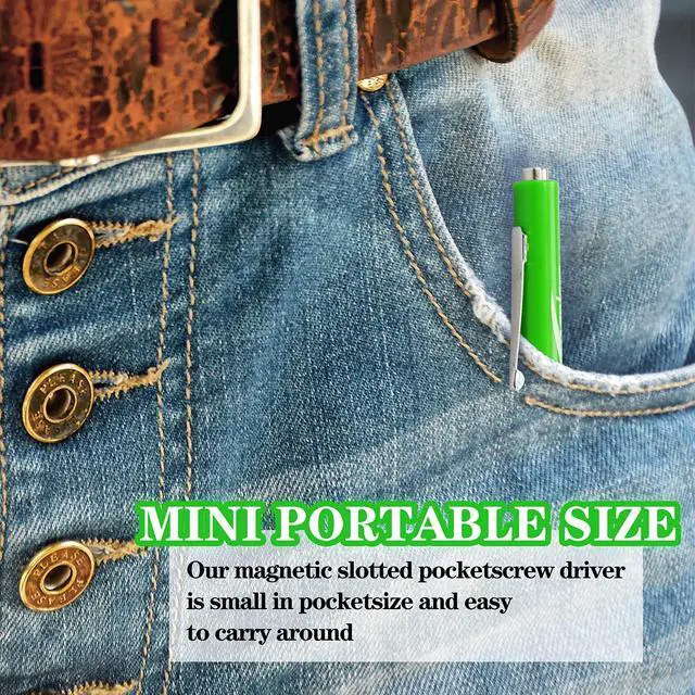 Alt view image 6 of 7 - 10Pcs Mini Tops and Pocket Clips Pocket Screwdriver Strong Magnetic Slotted Screwdriver Green 3mm