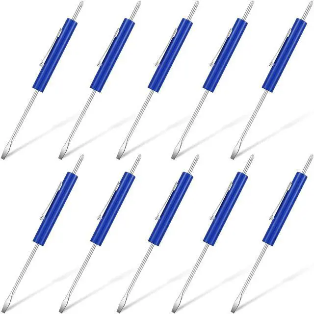 Main image of 10 Pieces Pocket Screwdriver Set with Clip Double End and Slotted Blue Two Use Set Mini Pocket Screwdrivers for Mechanics, Electricians, Electronic Technicians, Assemblers