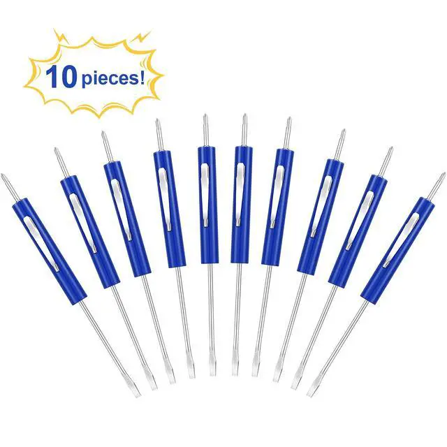 Alt view image 2 of 7 - 10 Pieces Pocket Screwdriver Set with Clip Double End and Slotted Blue Two Use Set Mini Pocket Screwdrivers for Mechanics, Electricians, Electronic Technicians, Assemblers