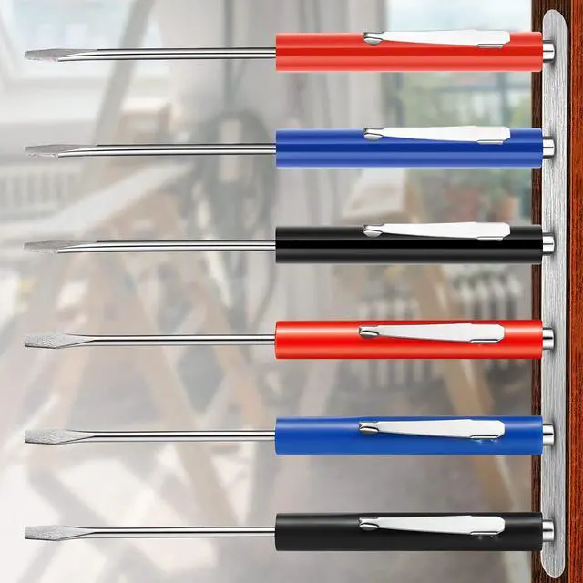 Alt view image 5 of 7 - 12 Pcs Pocket Screwdriver Magnetic Mini Tops and Pocket Clips with Single Blade Flat Head Small Screw Driver for Mechanical Electrician Electronics Technician, Red, Blue, Black