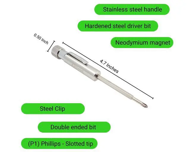 Alt view image 2 of 6 - Clip and Magnet - Phillips and Slotted-Flat Head - Small Tool with Magnetic Tip (Stainless Steel)