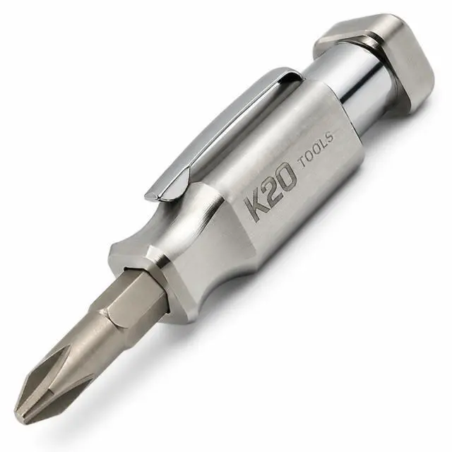 Main image of Screwdriver with Magnet & Clip (Stainless Steel) Double Ended with Phillips, Flat Head