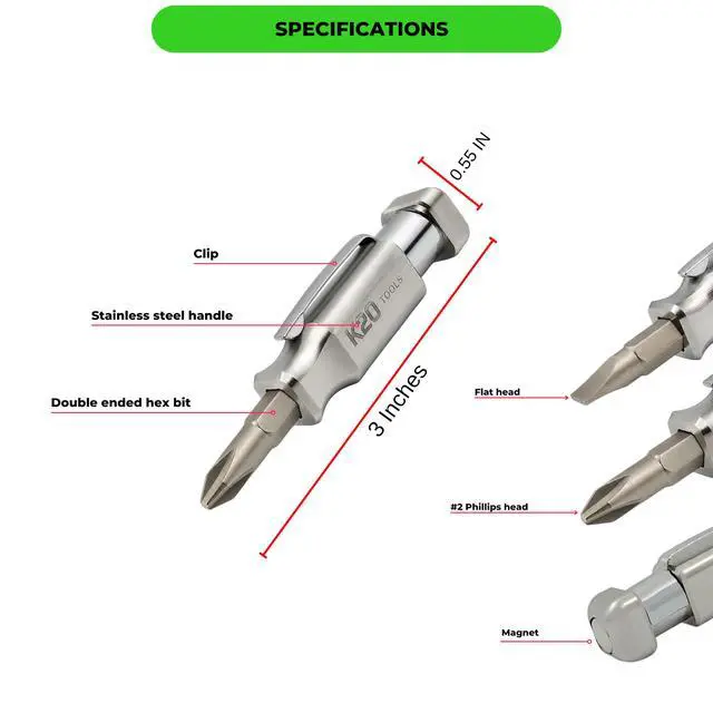 Alt view image 4 of 5 - Screwdriver with Magnet & Clip (Stainless Steel) Double Ended with Phillips, Flat Head