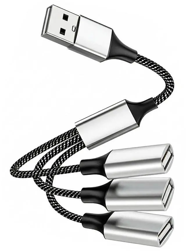 Main image of USB Hub Splitter, USB A Male to 3-Female Splitter, Y-Splitter Type Cable for Laptop/PC, Nylon Braided Multi-Port Adapter for Keyboard, Mouse, Flash Drive, Charging & Data Sync (Not for Carplay)