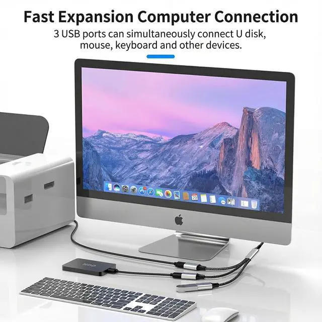 Alt view image 3 of 6 - USB Hub Splitter, USB A Male to 3-Female Splitter, Y-Splitter Type Cable for Laptop/PC, Nylon Braided Multi-Port Adapter for Keyboard, Mouse, Flash Drive, Charging & Data Sync (Not for Carplay)