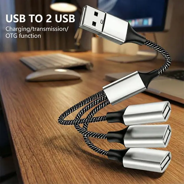 Alt view image 6 of 6 - USB Hub Splitter, USB A Male to 3-Female Splitter, Y-Splitter Type Cable for Laptop/PC, Nylon Braided Multi-Port Adapter for Keyboard, Mouse, Flash Drive, Charging & Data Sync (Not for Carplay)