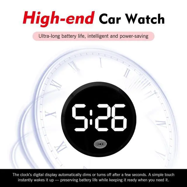 Alt view image 5 of 7 - Car Digital Dashboard Clock, High Definition LED Luminous Clock with Touch Display, Alloy Mini Decorative Watch, Self-Adhesive Interior Watch for Car & Home & Office (White)