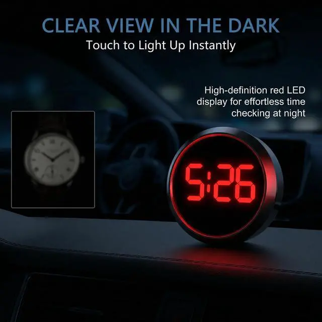 Alt view image 3 of 7 - 1 PC Mini Digital Clock for Car Dashboard, LED Touch Activated Stick On Automotive Clock, Alloy Small Car Clock, Universal for Most Cars, Trucks, SUVs (Black & Red)