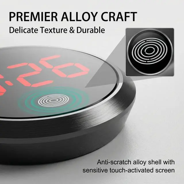 Alt view image 6 of 7 - 1 PC Mini Digital Clock for Car Dashboard, LED Touch Activated Stick On Automotive Clock, Alloy Small Car Clock, Universal for Most Cars, Trucks, SUVs (Black & Red)