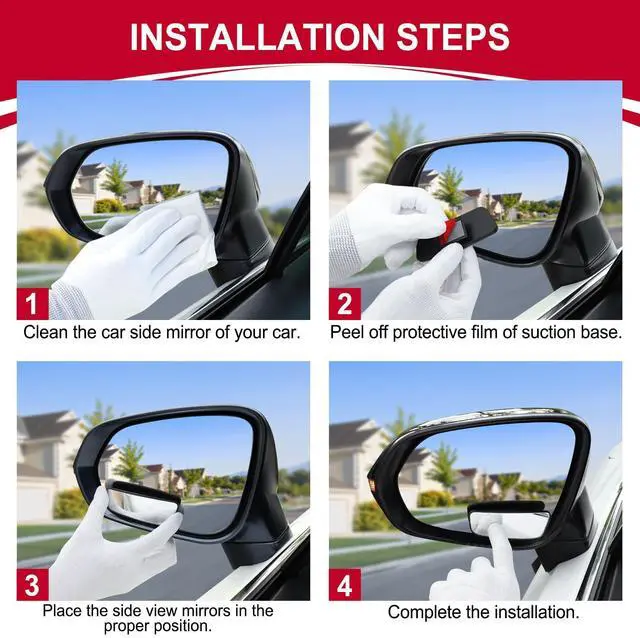 Alt view image 4 of 6 - Framed Rectangular Blind Spot Mirror, HD Glass and ABS Housing Convex Wide Angle Rearview Mirror with Adjustable Stick for Universal Car (2 pcs)