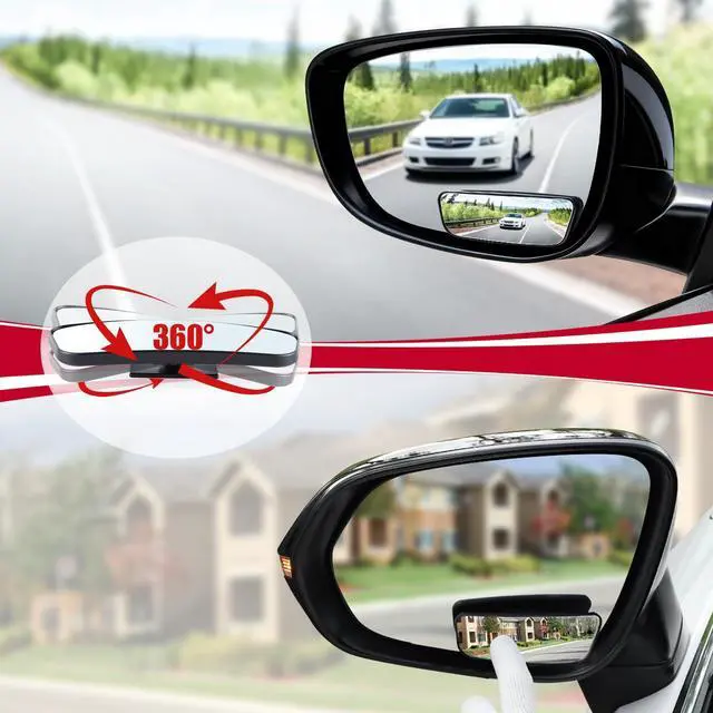 Alt view image 5 of 6 - Framed Rectangular Blind Spot Mirror, HD Glass and ABS Housing Convex Wide Angle Rearview Mirror with Adjustable Stick for Universal Car (2 pcs)
