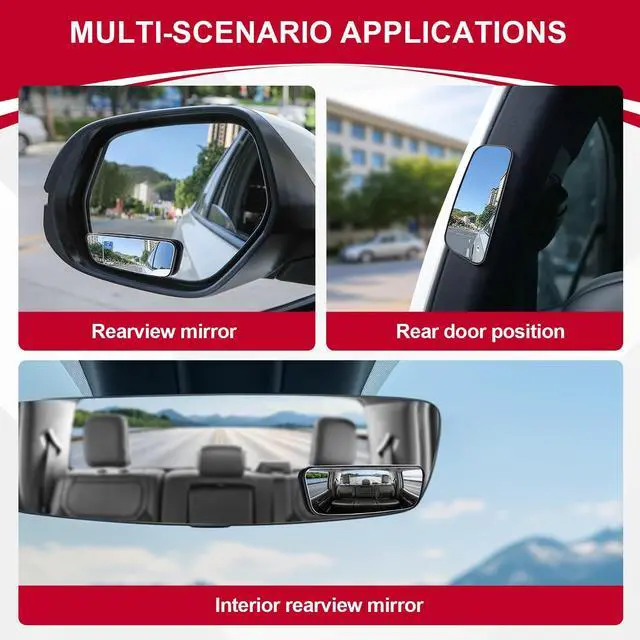 Alt view image 6 of 6 - Framed Rectangular Blind Spot Mirror, HD Glass and ABS Housing Convex Wide Angle Rearview Mirror with Adjustable Stick for Universal Car (2 pcs)