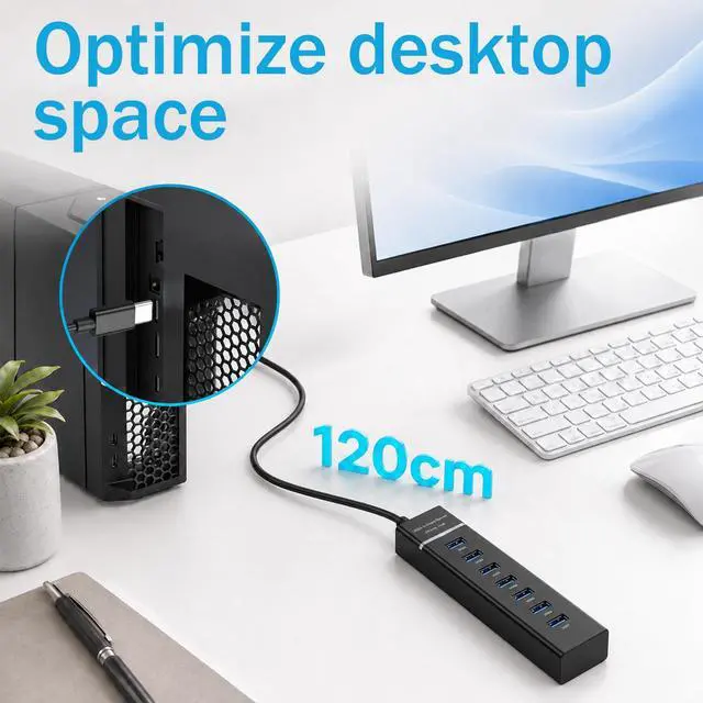 Alt view image 4 of 7 - 4Ft Long Cable USB Expander Hub 7-Port USB 3.0 Hub for Desktop 5GbpsUSB SplitterUSB Multiport Adapter for PC Desktop Laptop Mobile HDD Flash Drive
