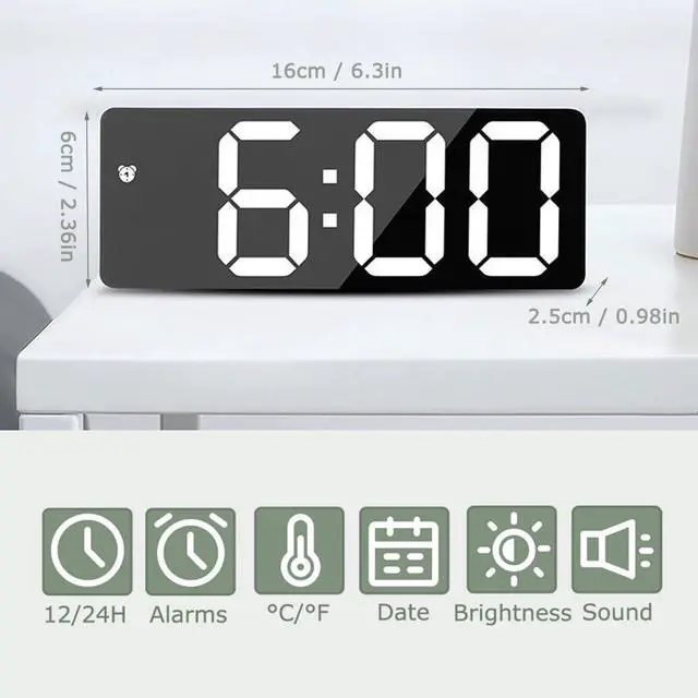 Alt view image 2 of 7 - 6.7" Digital Alarm Clock for Bederoom, Large Big Numbers Display with 3 Brightness Dimmer, USB Charging/Battery Operated, Time/Date/Temperature Display, 12/24H, °C/°F,Snooze (Black)