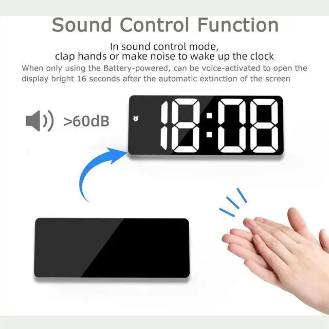Alt view image 3 of 7 - 6.7" Digital Alarm Clock for Bederoom, Large Big Numbers Display with 3 Brightness Dimmer, USB Charging/Battery Operated, Time/Date/Temperature Display, 12/24H, °C/°F,Snooze (Black)