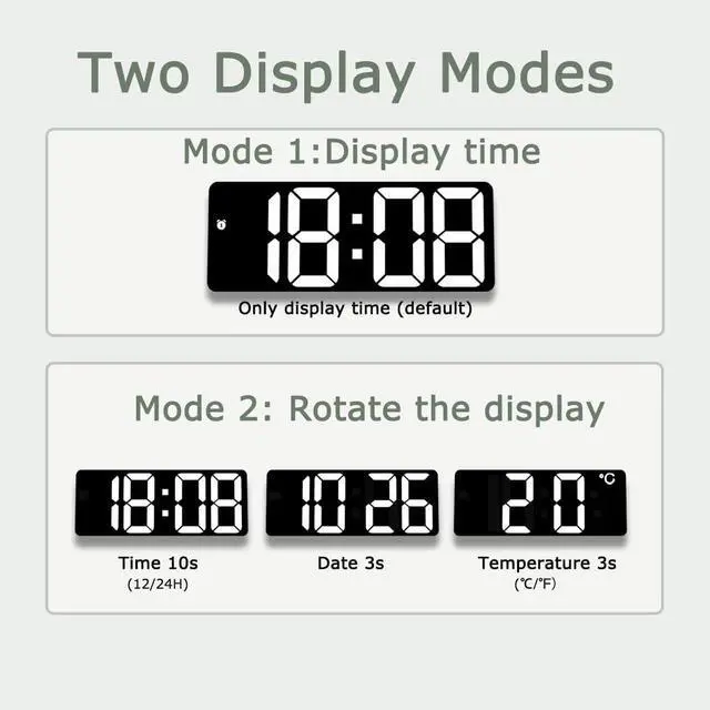 Alt view image 5 of 7 - 6.7" Digital Alarm Clock for Bederoom, Large Big Numbers Display with 3 Brightness Dimmer, USB Charging/Battery Operated, Time/Date/Temperature Display, 12/24H, °C/°F,Snooze (Black)