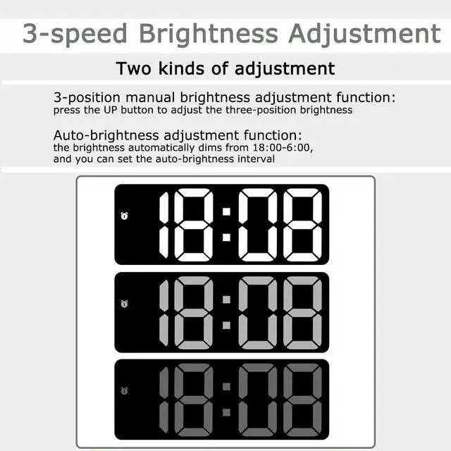 Alt view image 6 of 7 - 6.7" Digital Alarm Clock for Bederoom, Large Big Numbers Display with 3 Brightness Dimmer, USB Charging/Battery Operated, Time/Date/Temperature Display, 12/24H, °C/°F,Snooze (Black)