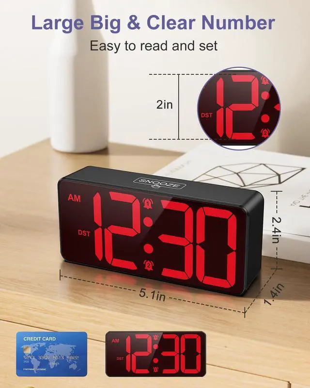 Alt view image 2 of 7 - Battery Operated Digital Clock, Dual Alarm Clock for Bedroom with Touch Snooze, DST, 3 Levels Adjustable Brightness & Adjustable Volume, Night Mode, Suitable for Seniors, Kids, Teens